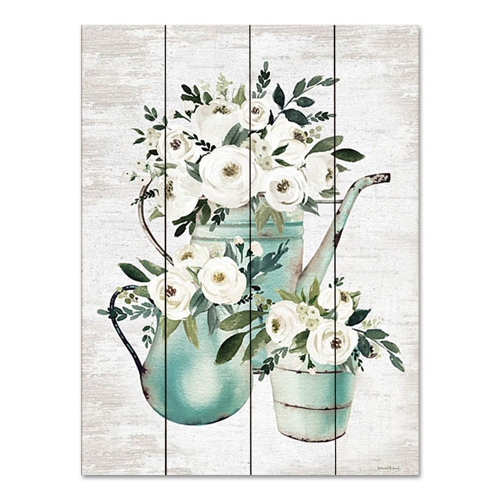 lettered & lined LET627PAL - LET627PAL - Vintage Flowers   - 12x16 Still Life, Flowers, Watering Can, Pitcher, Bucket, White Flowers, Vintage, Antique from Penny Lane