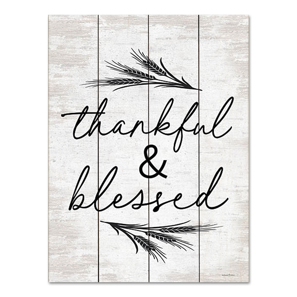 lettered & lined LET702PAL - LET702PAL - Thankful & Blessed - 12x16 Thanksgiving, Thankful & Blessed, Inspirational, Typography, Signs, Black & White, Wheat from Penny Lane
