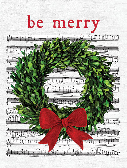 lettered & lined LET759 - LET759 - Be Merry Christmas Wreath - 12x16 Christmas, Holidays, Wreath, Greenery, Be Merry, Sheet Music, Christmas Song, Typography, Signs, Music, Winter from Penny Lane