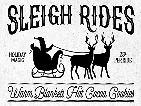lettered & lined LET766 - LET766 - Sleigh Rides - 16x12 Christmas, Holidays, Whimsical, Sleigh Rides, Typography, Signs, Santa's Sleigh, Black & White, Textual Art, Winter from Penny Lane