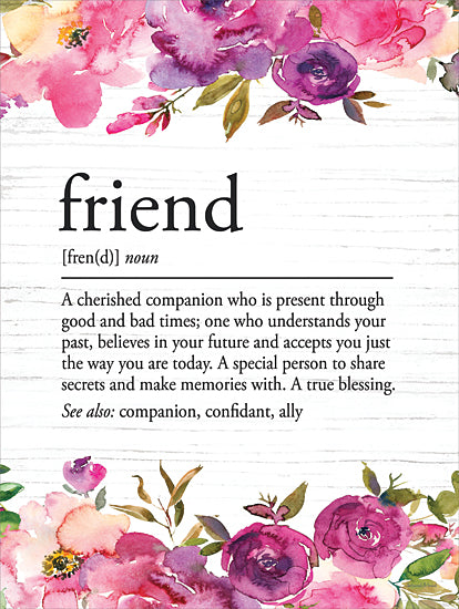 lettered & lined LET869 - LET869 - Friend Definition - 12x16 Inspirational, Friend, Friend Definition, Typography, Signs, Textual Art, Flowers, Pink and Purple Flowers from Penny Lane