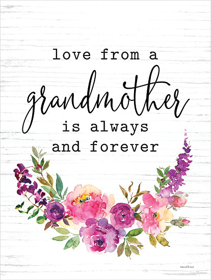 lettered & lined LET871 - LET871 - Love From a Grandmother - 12x16 Flowers, Pink and Purple Flowers, Inspirational, Family, Grandmother, Love From a Grandmother is Always and Forever, Typography, Signs, Textual Art, Spring, Greenery, Swag from Penny Lane