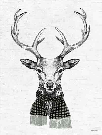lettered & lined LET924 - LET924 - Deer with Plaid Scarf - 12x16 Winter, Whimsical, Deer, Reindeer, Lodge, Wildlife, Deer with Plaid Scarf from Penny Lane