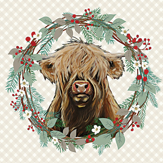 Lee Keller LK143 - LK143 - Christmas Highland Wreath - 12x12 Christmas, Holidays, Cow, Highland Cow, Wreath, Greenery, Berries from Penny Lane