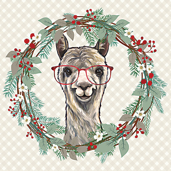 Lee Keller LK144 - LK144 - Christmas Llama Wreath - 12x12 Christmas, Holidays, Llama, Wreath, Greenery, Berries from Penny Lane