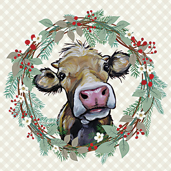 Lee Keller LK146 - LK146 - Christmas Cow Wreath - 12x12 Christmas, Holidays, Cow, Wreath, Greenery, Berries from Penny Lane