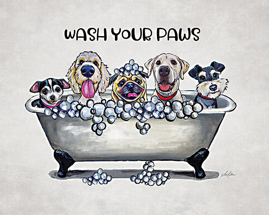 Lee Keller LK187 - LK187 - Wash Your Paws   - 16x12 Bath, Bathroom, Bathtub, Whimsical, Pets, Dogs, Wash Your Paws, Typography, Signs, Textual Art, Bubbles from Penny Lane