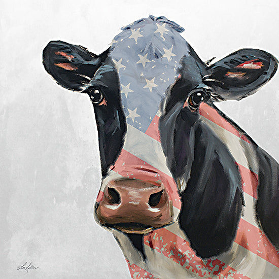 Lee Keller LK198 - LK198 - Patriotic Cow - 12x12 Patriotic, Cow, USA, America, Flag, Red, White & Blue, Black Cow, Independence Day from Penny Lane