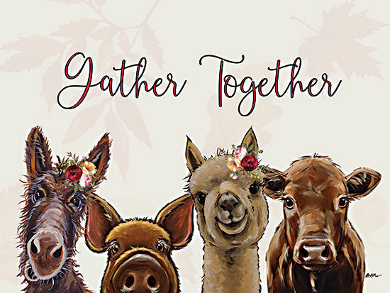 Lee Keller LK214 - LK214 - Gather Together Farm Group - 16x12 Gather Together, Farm Animals, Whimsical, Typography, Signs, Textual Art, Flowers, Donkey, Pig, Alpaca, Cow from Penny Lane