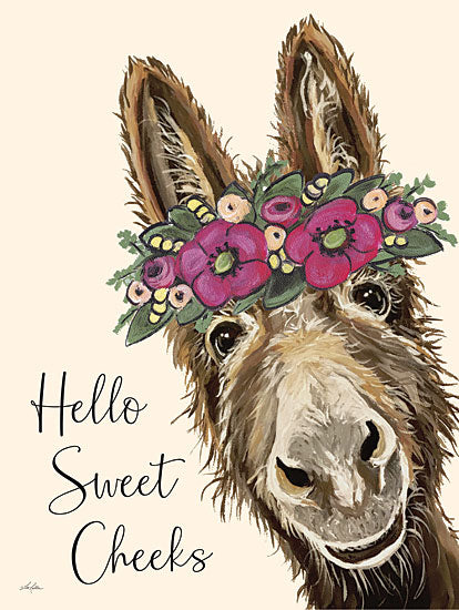 Lee Keller LK215 - LK215 - Hello Sweet Cheeks - 12x16 Whimsical, Donkey, Flowers, Floral Crown, Hello Sweet Cheeks, Typography, Signs, Textual Art from Penny Lane