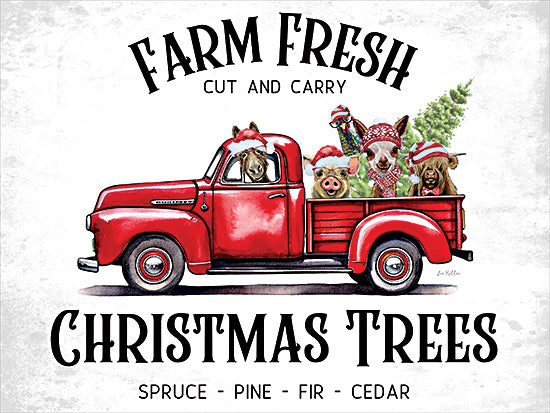 Lee Keller LK265 - LK265 - Farm Fresh Christmas Trees - 16x12 Christmas, Holidays, Whimsical, Christmas Trees, Animals, Truck, Red Truck, Farm Animals, Farm Fresh Cut and Carry Christmas Trees, Typography, Signs, Textual Art, Christmas Hat, Winter Hats from Penny Lane