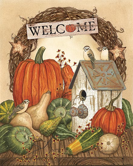Linda Spivey LS1668 - Pumpkin and Squash Greetings - Grapevine Wreath, Pumpkins, Gourds, Welcome, Autumn, Harvest from Penny Lane Publishing