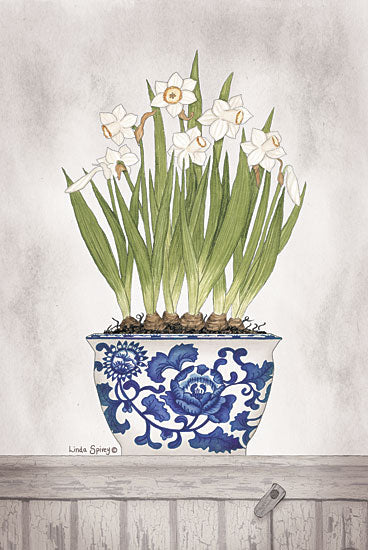 Linda Spivey LS1787 - LS1787 - Blue and White Daffodils II  - 12x18 Daffodils, Vase, Still Life from Penny Lane