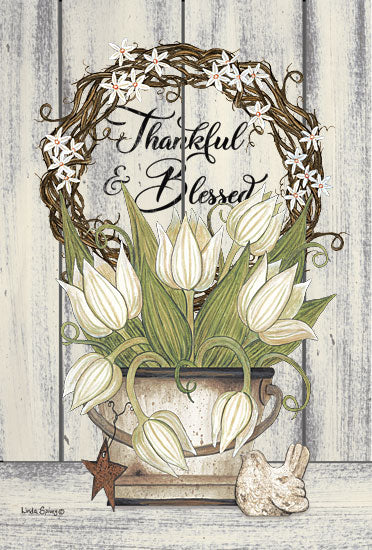 Linda Spivey LS1845 - LS1845 - Thankful & Blessed - 12x18 Thankful & Blessed, Tulips, Flowers, Bouquet, Wreath, Calligraphy, Still Life, Signs from Penny Lane