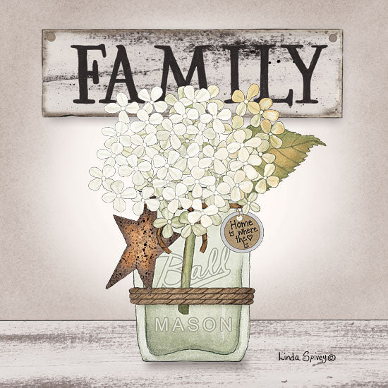 Linda Spivey LS1846 - LS1846 - Hydrangea in Jar - 12x12 Hydrangeas, Ball Mason Jar, Flowers, White Flowers, Family, Rusty Star from Penny Lane