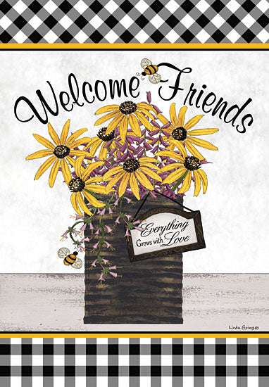 Linda Spivey LS1867 - LS1867 - Welcome Friends - 12x18 Welcome Friends, Welcome, Flowers, Bouquet, Bees, Plaid, Typography, Signs from Penny Lane