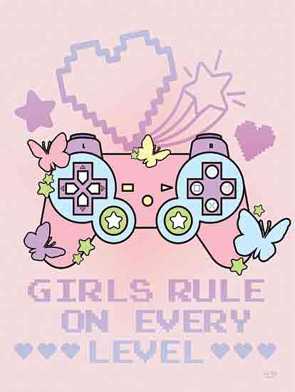 Lux + Me Designs LUX1003 - LUX1003 - Girls Rule on Every Level - 12x16 Games, Video Games, Tween, Girls, Girls Rule on Every Level, Typography, Signs, Textual Art, Pink, Controller, Hearts, Butterflies from Penny Lane
