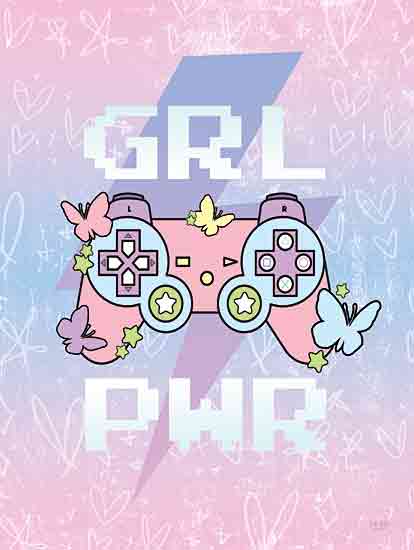 Lux + Me Designs LUX1005 - LUX1005 - Girl Power - 12x16 Games, Video Games, Tween, Girls, GRL PWR, Typography, Signs, Textual Art, Pink, Girl Power, Controller, Hearts, Butterflies from Penny Lane