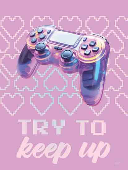 Lux + Me Designs LUX1011 - LUX1011 - Try to Keep Up - 12x16 Games, Video Games, Tween, Girls, Try to Keep Up, Typography, Signs, Textual Art, Pink, Controller, Hearts from Penny Lane