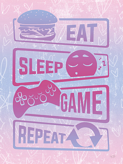 Lux + Me Designs LUX1016 - LUX1016 - Girly Eat, Sleep, Game, Repeat - 12x16 Games, Video Games, Tween, Eat, Sleep, Game Repeat, Typography, Signs, Textual Art, Hamburger, Controller, Hearts from Penny Lane