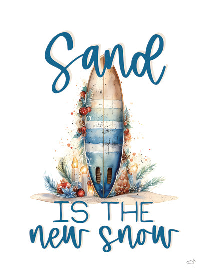 Lux + Me Designs LUX1032 - LUX1032 - Sand is the New Snow - 12x16 Christmas, Holidays, Coastal, Surfboard, Sand is the New Snow, Typography, Signs, Textual Art, Still Life, Candles, Ornaments, Greenery, Sand, Coastal Christmas from Penny Lane