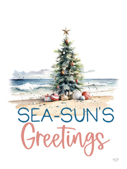 Lux + Me Designs LUX1033 - LUX1033 - Sea-Sun's Greetings - 12x16 Christmas, Holidays, Coastal, Christmas Tree, Sea-Sun's Greetings, Typography, Signs, Textual Art, Presents, Ornaments, Ocean, Coast, Sand,  Beach, Coastal Christmas from Penny Lane