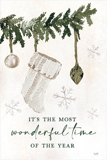 Lux + Me Designs LUX1046 - LUX1046 - Most Wonderful Time - 12x18 Christmas, Holidays, It's the Most Wonderful Time of the Year, Typography, Signs, Textual Art, Pine Branch, Stocking, Ornaments, Winter, Snow from Penny Lane