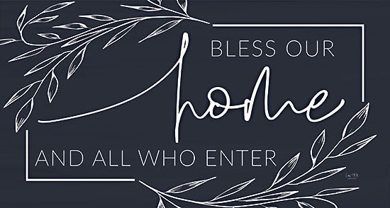 Lux + Me Designs LUX578 - LUX578 - Bless Our Home and All Who Enter - 18x9 Bless Our Home and All Who Enter, Home, Family, Leaves, Typography, Signs, Black & White from Penny Lane