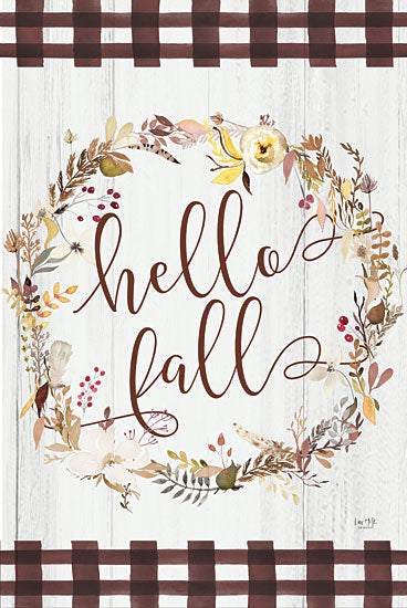 Lux + Me Designs LUX669 - LUX669 - Hello Fall - 12x18 Hello Fall, Fall, Autumn, Wreath, Leaves, Flowers, Plaid, Typography, Signs from Penny Lane