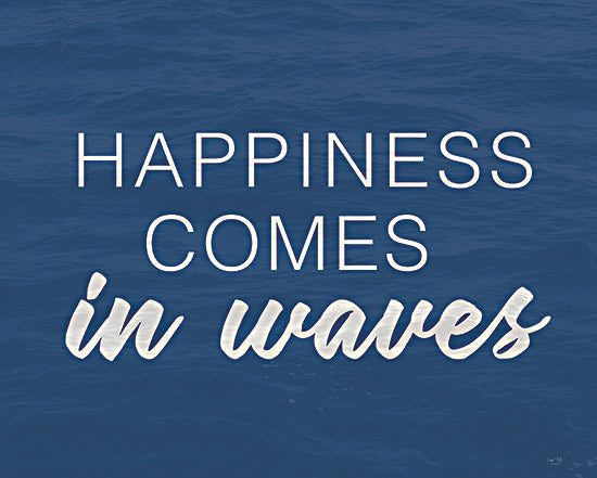 Lux + Me Designs LUX739 - LUX739 - Happiness Comes in Waves - 16x12 Happiness Comes in Waves, Summer, Blue & White, Lake, Lodge, Coastal, Typography, Signs from Penny Lane