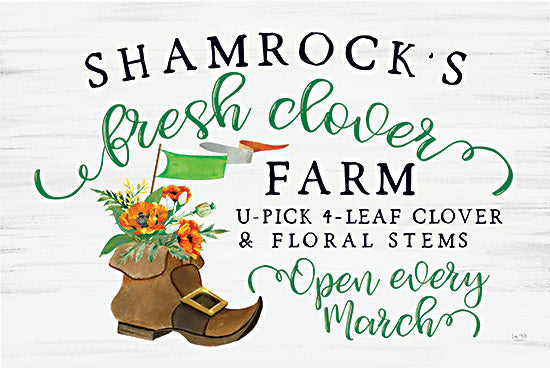 Lux + Me Designs LUX846 - LUX846 - Shamrock's Fresh Clover Farm - 18x12 St. Patrick's Day, Boot, Flowers, Irish, Farm, Whimsical, Advertisements, Typography, Signs, Spring from Penny Lane
