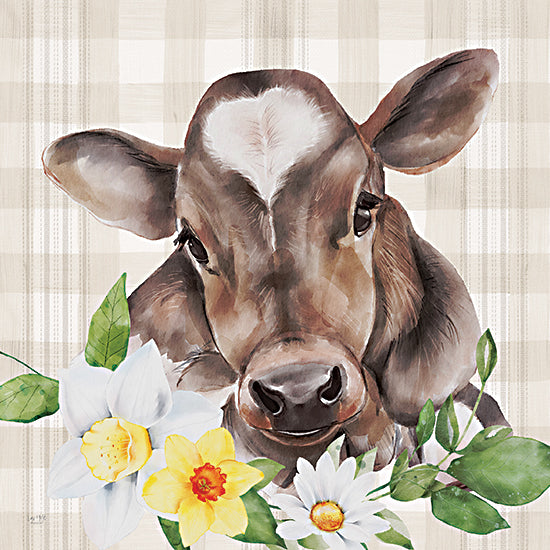 Lux + Me Designs LUX862 - LUX862 - Bessie with Flowers - 12x12 Cow, Portrait, Farm Animal, Flowers, Yellow and White Flowers, Plaid from Penny Lane