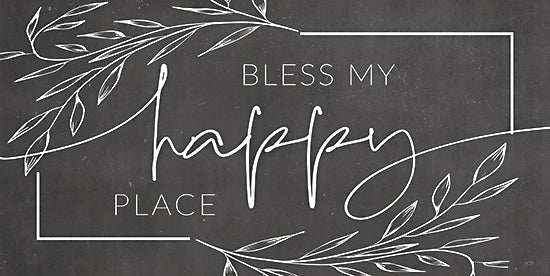 Lux + Me Designs LUX888 - LUX888 - Bless My Happy Place - 18x9 Inspirational, Bless My Happy Place, Typography, Signs, Textual Art, Black & White, Chalkboard, Greenery from Penny Lane