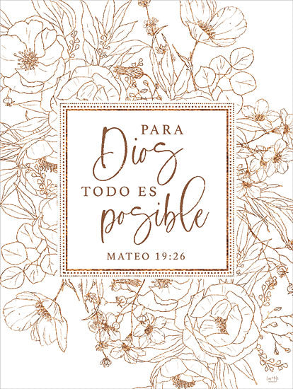 Lux + Me Designs LUX936 - LUX936 - Para Dios Todo es Posible - 12x16 Spanish, Religious, For God Everything is Possible, Typography, Signs, Textual Art, Flowers, Gold from Penny Lane