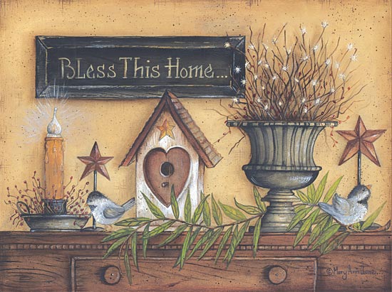Mary Ann June MARY341 - Bless This Home - Vase, Candle, Greenery, Birdhouse from Penny Lane Publishing