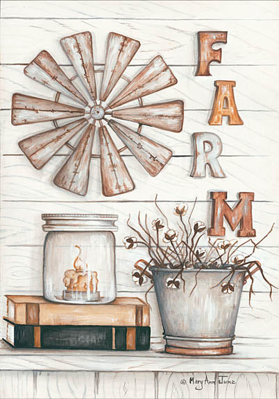Mary Ann June MARY496A - Farm - Farm, Windmill, Books, Candle, Galvanized Bucket from Penny Lane Publishing