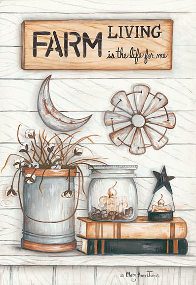 Mary Ann June MARY497 - Farm Living is the Life for Me - Farm, Windmill, Books, Candle, Galvanized Bucket from Penny Lane Publishing