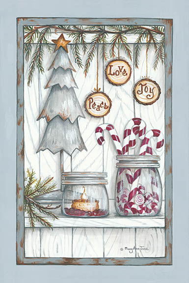 Mary Ann June MARY502 - Peace, Love, Joy - Holiday, Christmas Tree, Candy Canes, Jars, Candle, Signs from Penny Lane Publishing