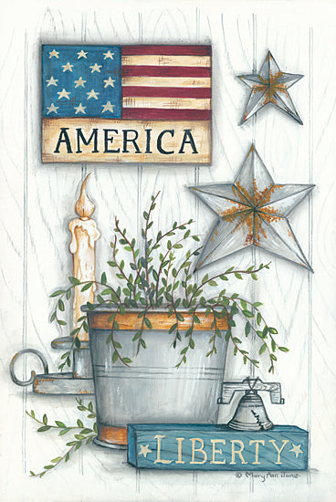 Mary Ann June MARY539 - MARY539 - Liberty Bell - 12x18 Patriotic, Liberty, American Flag, USA, Barn Stars, Country, Galvanized Bucket, Candle, Bell, Primitive from Penny Lane