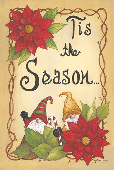 Mary Ann June MARY550 - MARY550 - Tis the Season… - 12x18 Tis the Season, Christmas, Holidays, Gnome, Poinsettias, Whimsical, Signs from Penny Lane