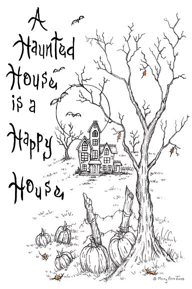 Mary Ann June MARY565 - MARY565 - A Haunted House is a Happy House - 12x18 Halloween, Tree, Haunted House, Sketch, Halloween Icons, Black & White from Penny Lane