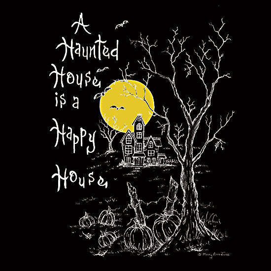 Mary Ann June MARY584 - MARY584 - Haunted House    - 12x12 Halloween, Tree, Haunted House, Spooky, A Haunted House is a Happy House, Typography, Signs, Textual Art, Moon, Black Background from Penny Lane