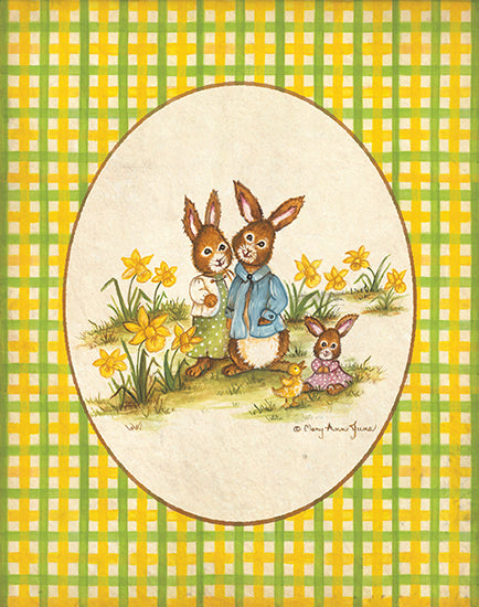 Mary Ann June MARY605 - MARY605 - Bunny Family - 12x16 Children, Children's Room, Rabbits, Bunnies, Family. Flowers, Daffodils, Yellow Flowers, Spring, Whimsical from Penny Lane