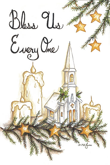 Mary Ann June MARY622 - MARY622 - Bless Us Everyone - 12x18 Christmas, Holidays, Religious, Church, Pine Sprigs, Gold Stars, Bless Us Everyone, Typography, Signs, Textual Art, Candles, Winter from Penny Lane