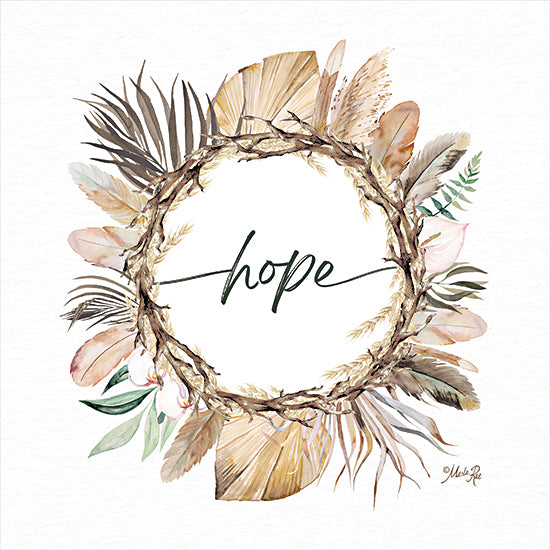Marla Rae MAZ5903 - MAZ5903 - Boho Hope Wreath - 12x12 Inspirational, Hope, Typography, Signs, Textual Art, Wreath, Feathers, Bohemian, Nature from Penny Lane