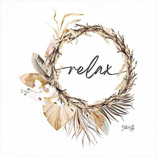 Marla Rae MAZ5906 - MAZ5906 - Boho Relax Wreath - 12x12 Inspirational, Relax, Typography, Signs, Textual Art, Wreath, Feathers, Bohemian, Nature from Penny Lane