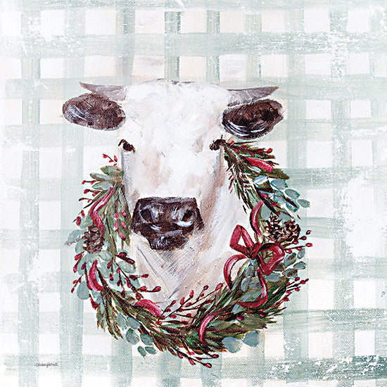 Mackenzie Kissell MKA126 - MKA126 - Merry the Cow - 12x12 Cow, Wreath, Greenery, Ribbons, Whimsical, Portrait from Penny Lane