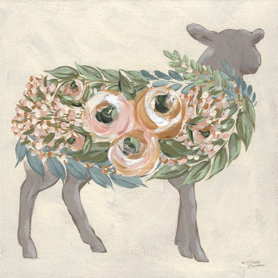Michele Norman MN167 - MN167 - Audrey the Lamb    - 12x12 Lamb, Flowers, Abstract from Penny Lane
