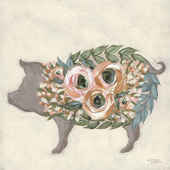 Michele Norman MN168 - MN168 - Alice the Pig     - 12x12 Pig, Flowers, Abstract from Penny Lane