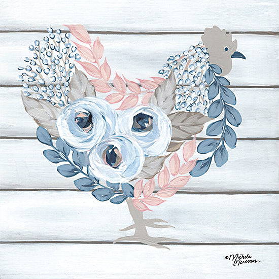 Michele Norman MN246 - MN246 - Blue and Blush Hen - 12x12 Hen, Farm Animal, Flowers, Pastel Colors, Shiplap from Penny Lane